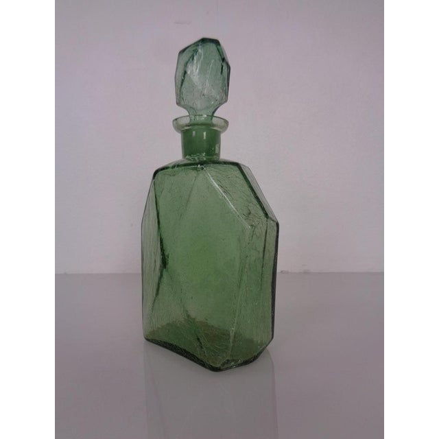 Green Craquele Glass Decanter with Stopper, France, 1960s For Sale - Image 4 of 18