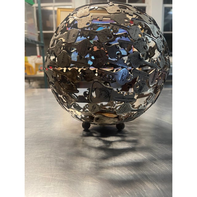 Metal Vintage Industrial Key Bowl Sculpture – One-of-a-Kind Found Object Art in Metal For Sale - Image 7 of 9