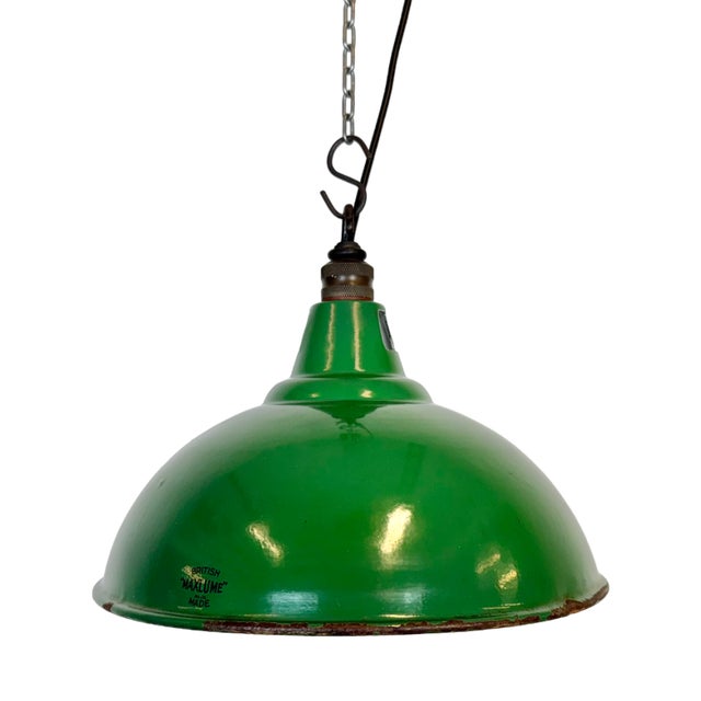 Industrial British Green Enamel Factory Pendant Lamp from Maxlume, 1960s For Sale