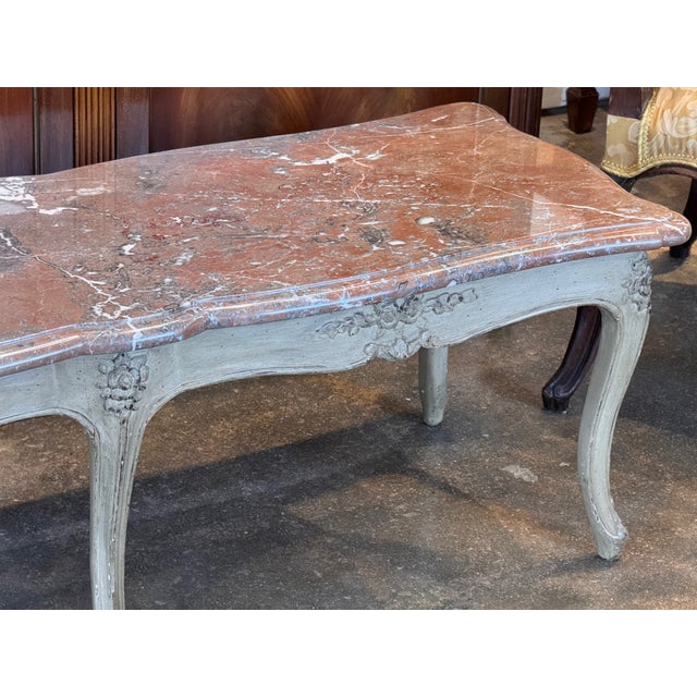 Wood 19th Century French Painted Marble Top Coffee Table With Cabriole Legs For Sale - Image 7 of 10