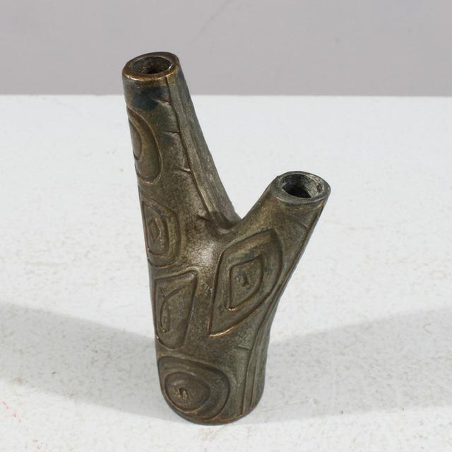 Mid-Century Modern Brass-Patinated Zinc Zoca Vase by Sonja Katzin, 1950s For Sale - Image 3 of 6