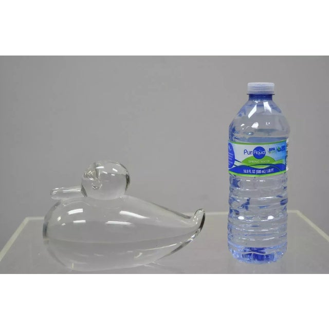 Vintage Crystal Leaded Glass 7" Modern Mallard Duck Figurine Sculpture. Circa Mid 20th Century. Measurements: 4.5" H x 7"...