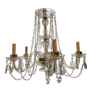 Vintage 5-Arm Crystal Clear Cut Prisms Chandelier For Sale