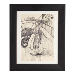 1960s Marker Drawing of a Bull Fight by Harry Hilson