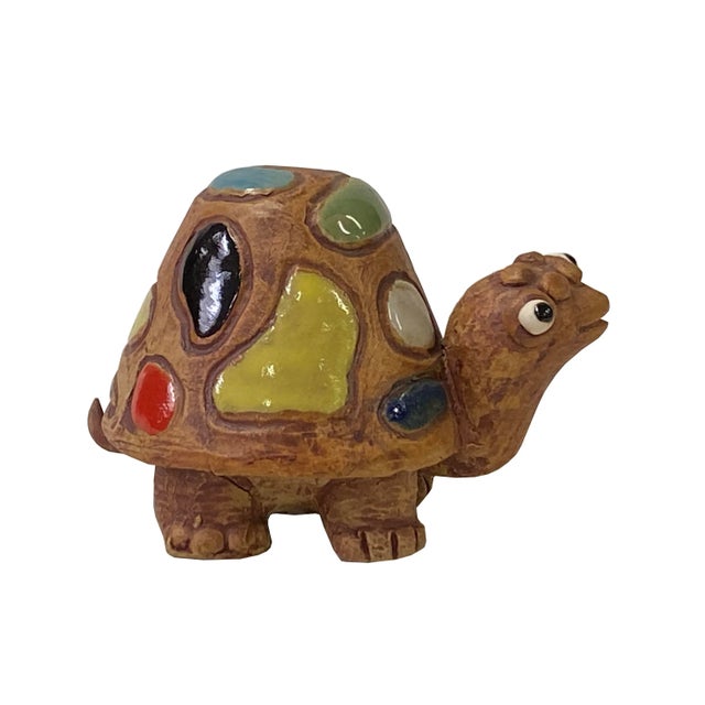 Figurative Handmade MultiColor Small Ceramic Turtle Figure Display Art For Sale - Image 3 of 9