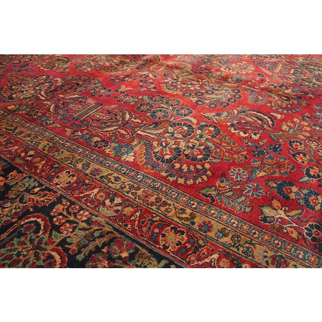 1920s 1920s Red Floral Antique Persian Sarouk Carpet 13' 8" X 14' Knotted Wool Rug For Sale - Image 5 of 11