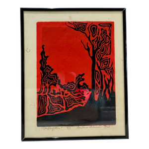 Mid 20th Century Signed Original Woodcut Print "Conflagration" Barbara Shannon Edition 3/3 Expressionist Framed 10x8