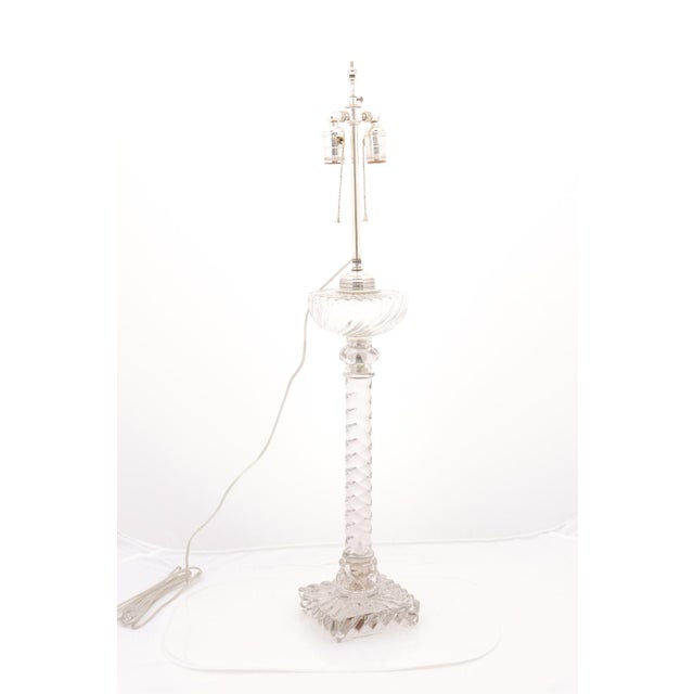 Baccarat Late 19th Century Large Baccarat Style Oil Lamps With Silver Plate Accents, France - a Pair For Sale - Image 4 of 12