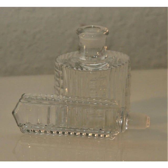 Transparent 1930s Art Deco Czech Clear Cut Glass Round Perfume Bottle For Sale - Image 8 of 13