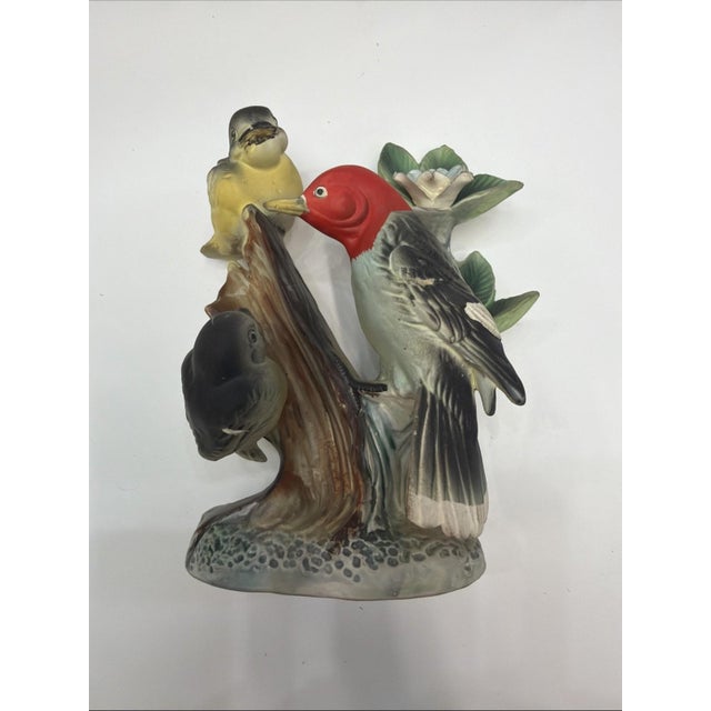 Vintage Enesco Japan Woodpecker Bird Family Figurine Mid Century Import Label For Sale In Los Angeles - Image 6 of 6
