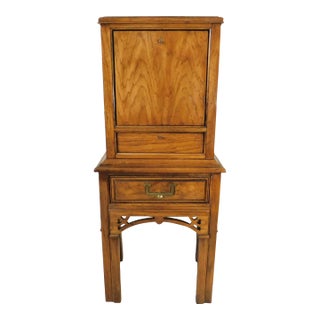 Small Vintage Mid Century Campaign Oak Wood Cabinet For Sale