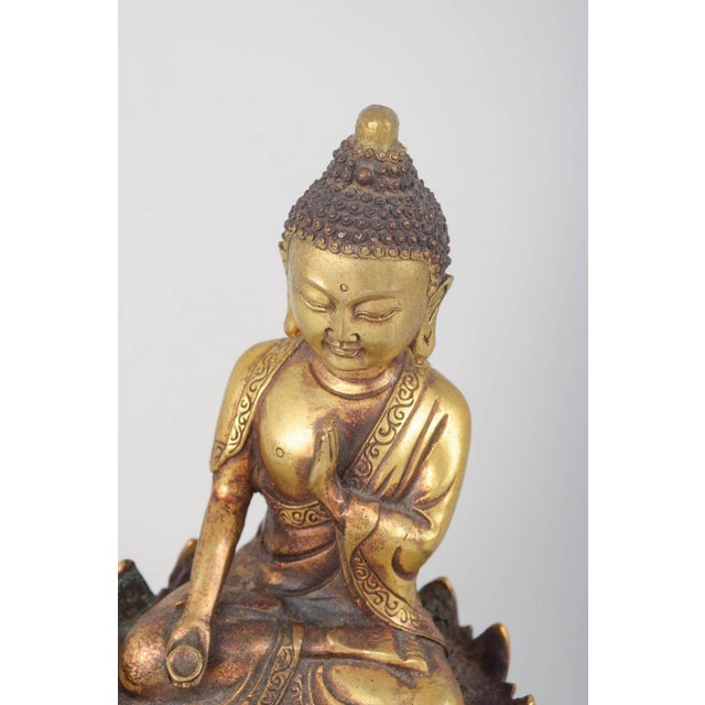 19th Century Seated Buddha Figure in Gilt Bronze with One Hand Raised, Asia For Sale - Image 3 of 5