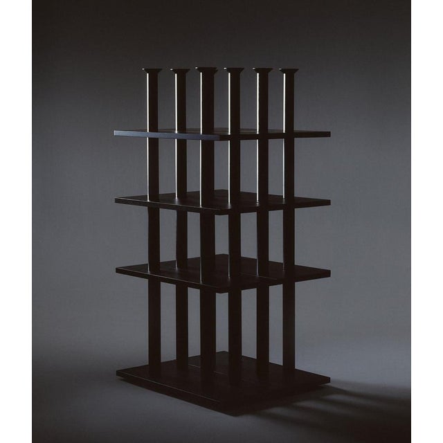 Set of two peristylo black wood shelves by oscar tusquets for bd barcelona inspired by his 1994 design columnata, a name...