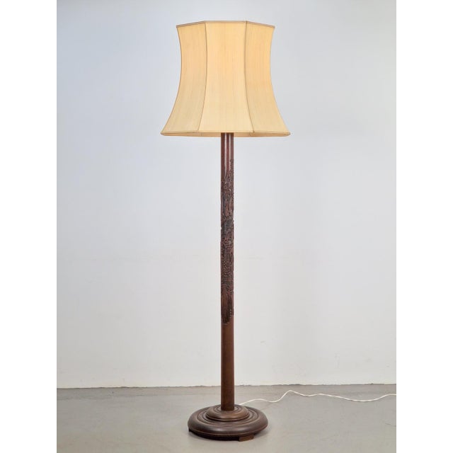 Art Deco Asian Style Carved Wood Floor Lamp, 1930s For Sale - Image 15 of 15
