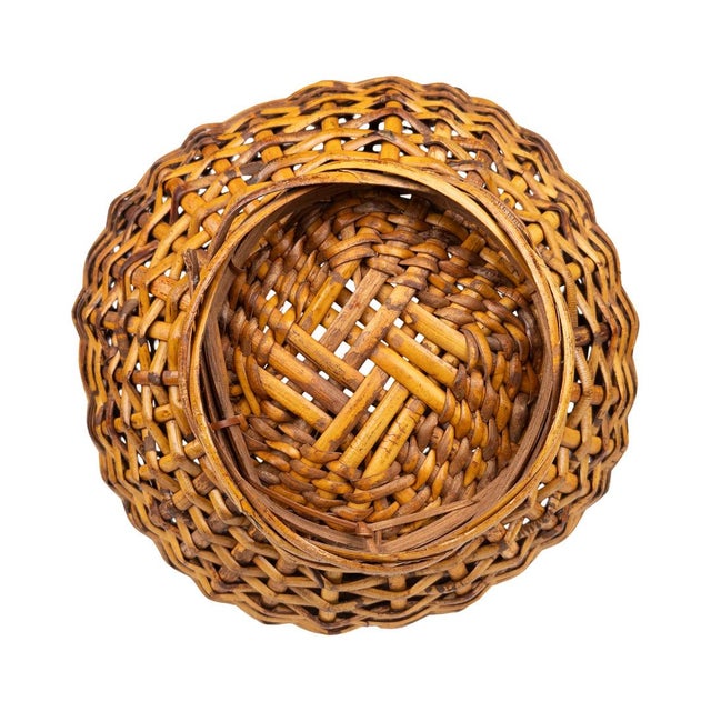 Brown Vintage Boho Handwoven Rattan Amphora Basket For Sale - Image 8 of 9