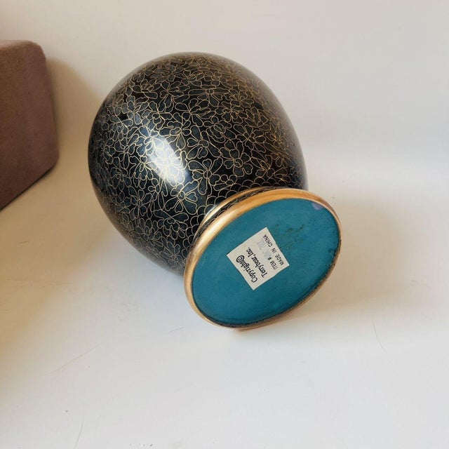 Black Vintage Cloisonné Enamel Black & Gold Floral Lidded Jar / Tea Caddy With Gilt For Sale - Image 8 of 8