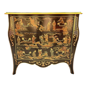 Vintage Drexel Et Cetera Chinoiserie Black Lacquer Serpentine Chest of Drawers