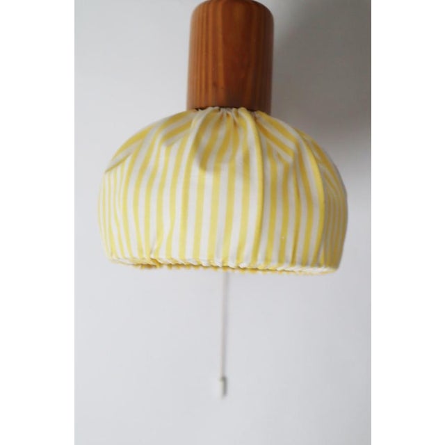 Swedish Wall Lamp in Pine Wood with Yellow and White Fabric Shade, 1980s For Sale - Image 17 of 18