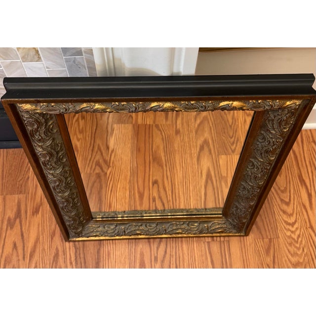Mid 20th Century Vintage Baroque Revival Black, Bronze & Gold Solid Wood Wall Mirror For Sale - Image 5 of 12