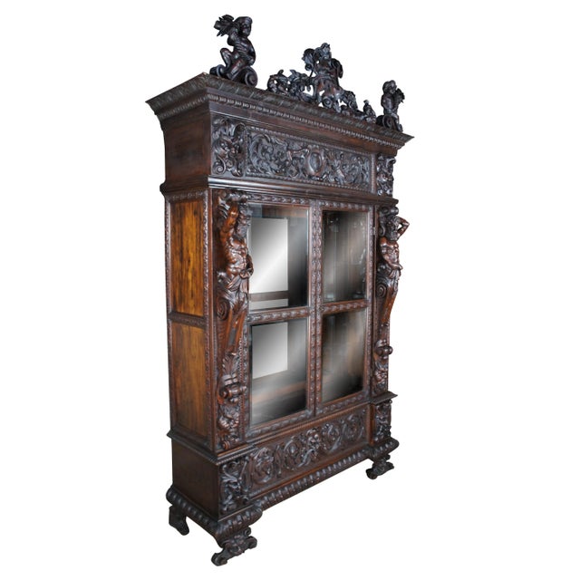 A monumental, rare and exceptional R.J. Horner bookcases / china display cabinets from the Gilded Age, circa 1880s. 2...