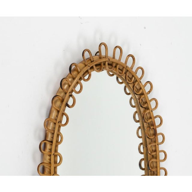 1960s Mid-Century Oval Rattan and Bamboo Wall Mirror in the style of Franco Albini, Italy, 1960s For Sale - Image 5 of 11