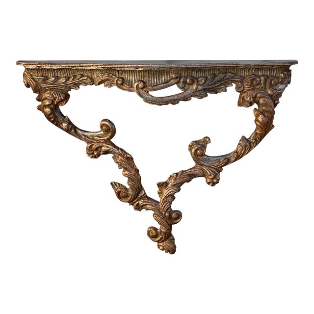 Italian Carved Gilt Wood Wall Mount Console Table For Sale