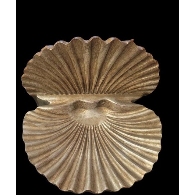 Gold Vintage Coastal Regency Large Sea Clam Conch Shell Form Gold Silver Wall Sconce Shelf Brackets- A Pair For Sale - Image 8 of 8
