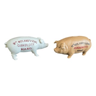 Quaker City Pig Money Boxes in Cast Iron from WM Moland & Sons, Set of 2 For Sale