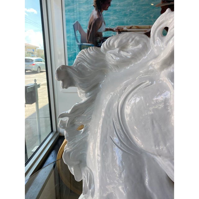 Vintage Plaster White Lacquered Modern Large Horse Head Statue For Sale In West Palm - Image 6 of 11
