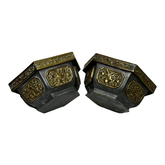 Early 20th Century Traditional Chinese Hong Kong Goodluck Garden Bat Planters - Set of 2 For Sale