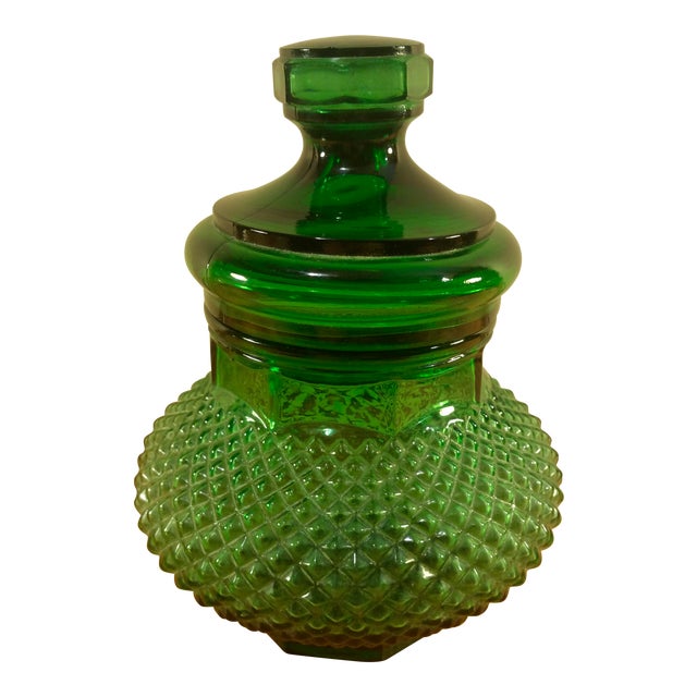 Green Depression Glass Lidded Candy Dish | Chairish