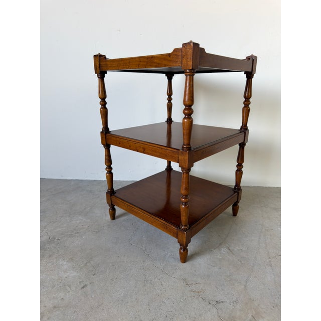 Brown Vintage English Three Tier Side Table With Gallery Top For Sale - Image 8 of 13