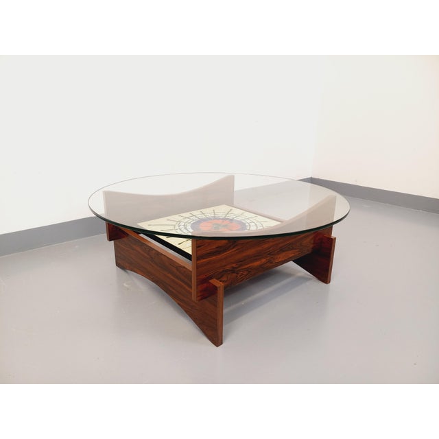 Vintage Round Coffee Table in Rosewood and Ceramic from Vallauris, 1970s For Sale - Image 10 of 18