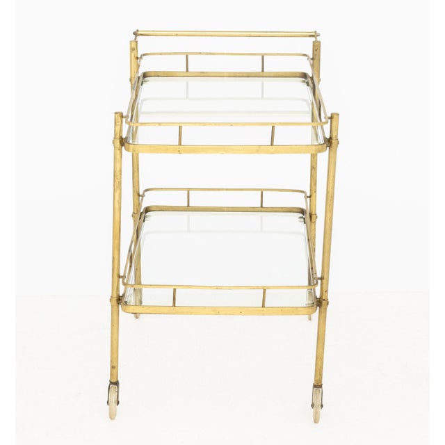 Mid-Century Modern Brass Two-Tier Bar Cart For Sale In New York - Image 6 of 7