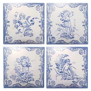 Ceramic Tiles with Angels, 1930s, Set of 4