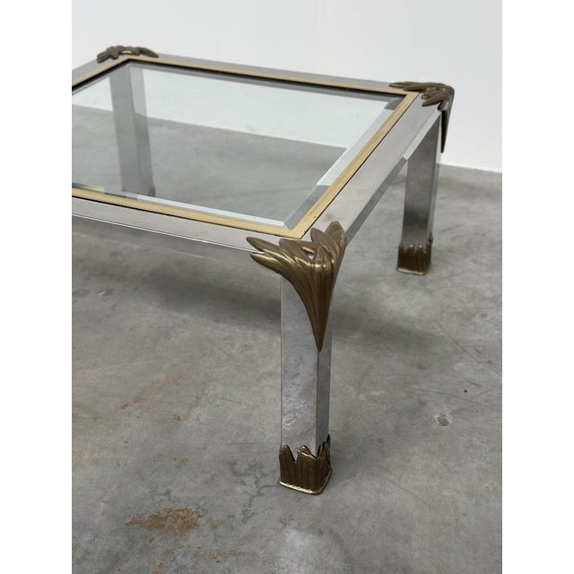 Metal Vintage Chrome and Brass Coffee Table with Sculptural Leaf Details, 1970s For Sale - Image 7 of 13