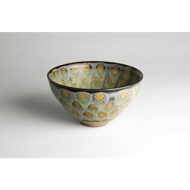 Chinese Temmoku Variant Stoneware Tea Bowl, Spotted Eye Glaze, Incised Mark For Sale - Image 4 of 7