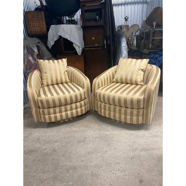 Vintage Mid-Century Modern Swivel 80s Barrel Lounge Chairs Attributed Milo Baughman Set of Two . For Sale - Image 9 of 12