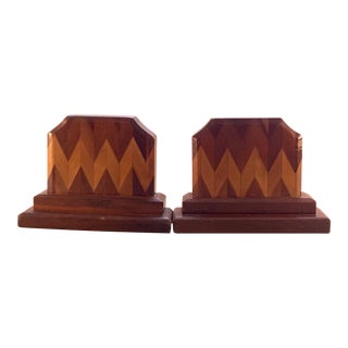 Vintage 1940s Wooden Chevron Bookends - a Pair For Sale