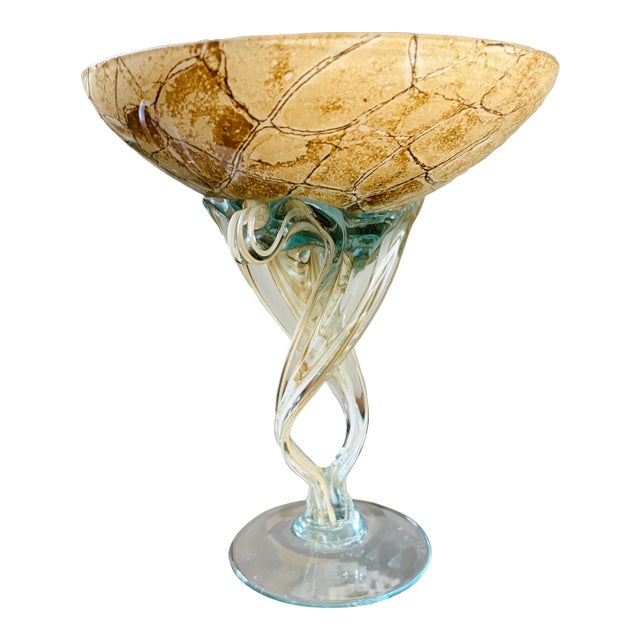 1980s Jozefina Krosno Polish Art Glass “Jellyfish” Pedestal Bowl, Attributed For Sale