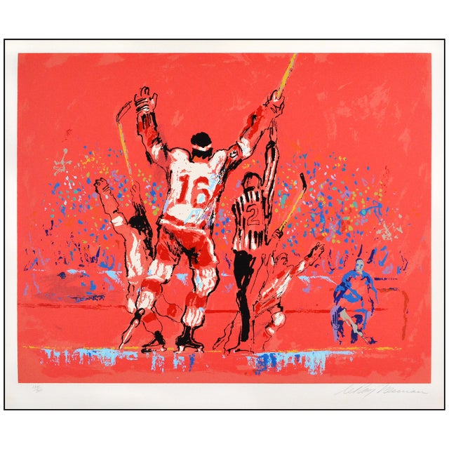 The artwork here, "Red Goal", is a wonderful depiction of a hockey team celebrating after a goal, created with meticulous...