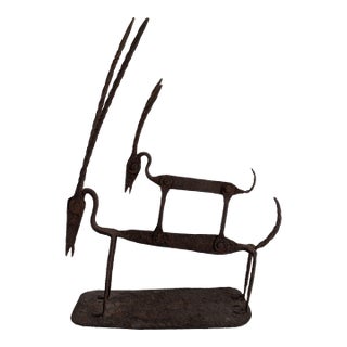 Vintage Bombara Tribe Oxidized Iron Antelopes Figurine For Sale