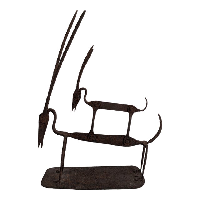 Vintage Bombara Tribe Oxidized Iron Antelopes Figurine For Sale