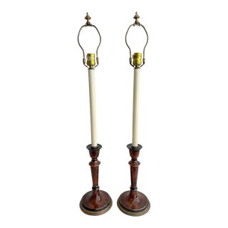 Frederick Cooper Ceramic Burl Candlestick Table Lamps- a Pair For Sale