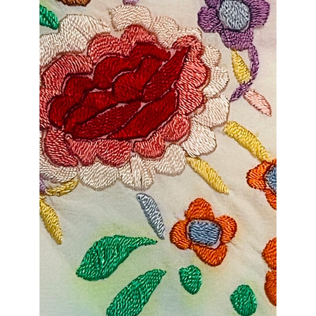 Textile Gorgeous Handstitched Crewel Embroidered Silk Shawl With Fringes For Sale - Image 7 of 7