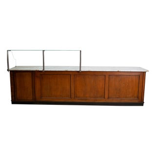 Large Vintage Art Deco German Oak and Marble Chocolate Shop Counter, 1920s For Sale