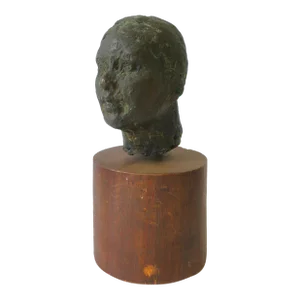 Modern Bronze Female Head Bust Sculpture on Wood Base, Circa 20th Century
