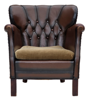 Vintage Danish Lounge Chair in Brown Furniture Leather and Velour, 1930s