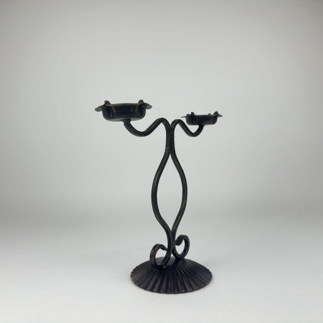 Libby Candlestick | Handcrafted Dual-Arm Metal Candle Holder for Elegant Decor For Sale - Image 6 of 7