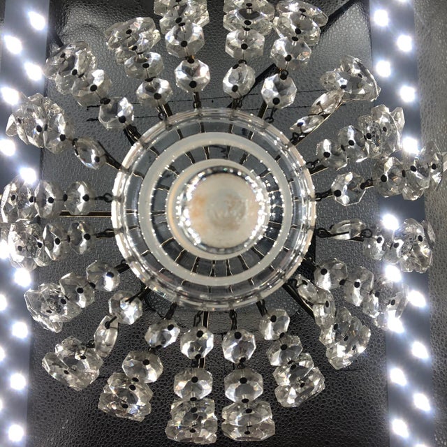 Hollywood Regency Art Deco Basket Chandelier in Brass & Crystal Ceiling Lamp For Sale - Image 10 of 15